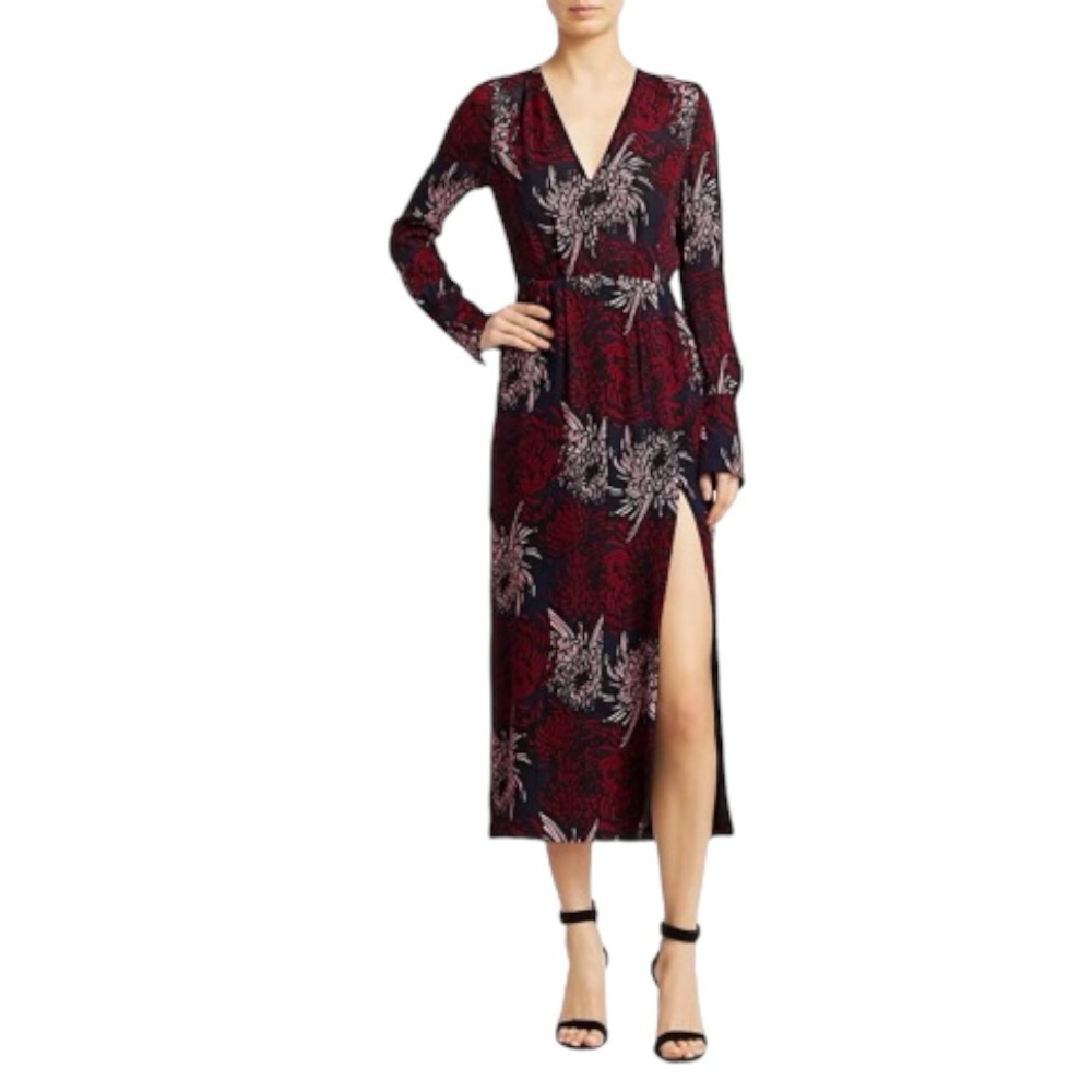 A.L.C. Red and Black Floral Midi Dress